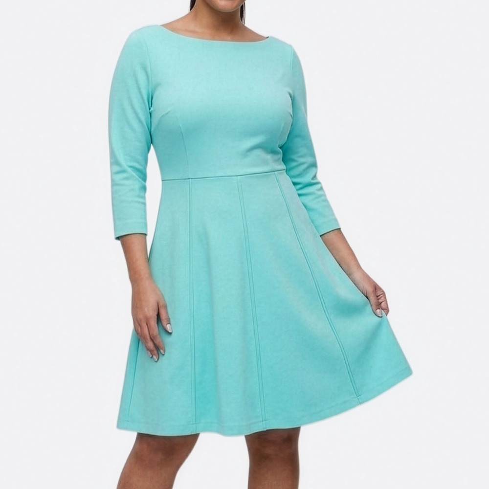 Kate Spade Ponte Knit M L 10 Aqua Fit and Flare Dress Designer Wedding Guest